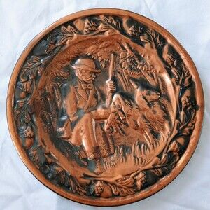 Coppercraft Guild Wall Decor Plate Hunter With Dog 6.5” Vintage 70s Pub Plate